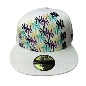 New York Yankee Hat White 7 5/8 59 Fifty New Era Genuine Merchandise Big Words